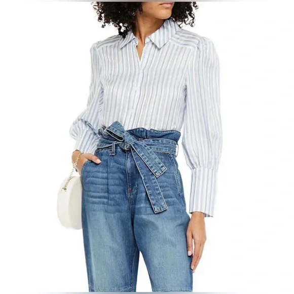 Veronica Beard Blue and White Striped Button Down Shirt - Picture 1 of 8